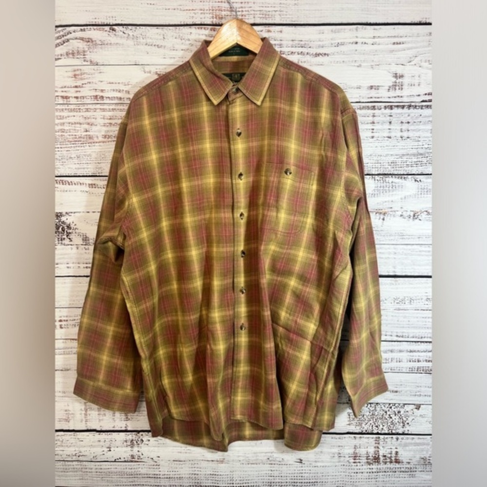Vintage Orvis Men’s Button Down Shirt L Brown Plaid Flannel Fly Fishing‎ Tag.